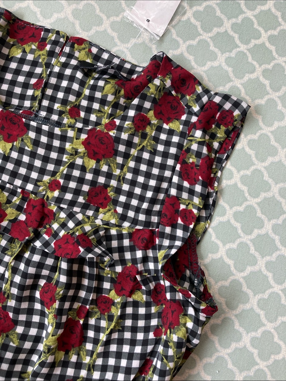 Premise Studio Checkered Floral Ruffle Blouse XS - Picture 3 of 7